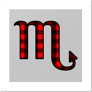 Scorpio Zodiac Horoscope Symbol in Black and Red Buffalo Plaid Posters and Art